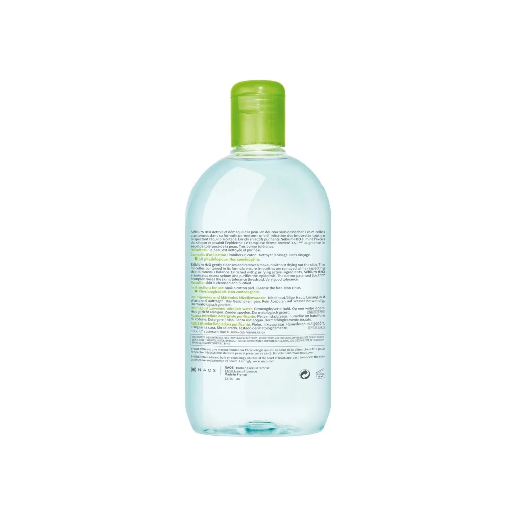 محلول پاک کننده بایودرما سبیوم H2O پوست چرب 500 میل اصل