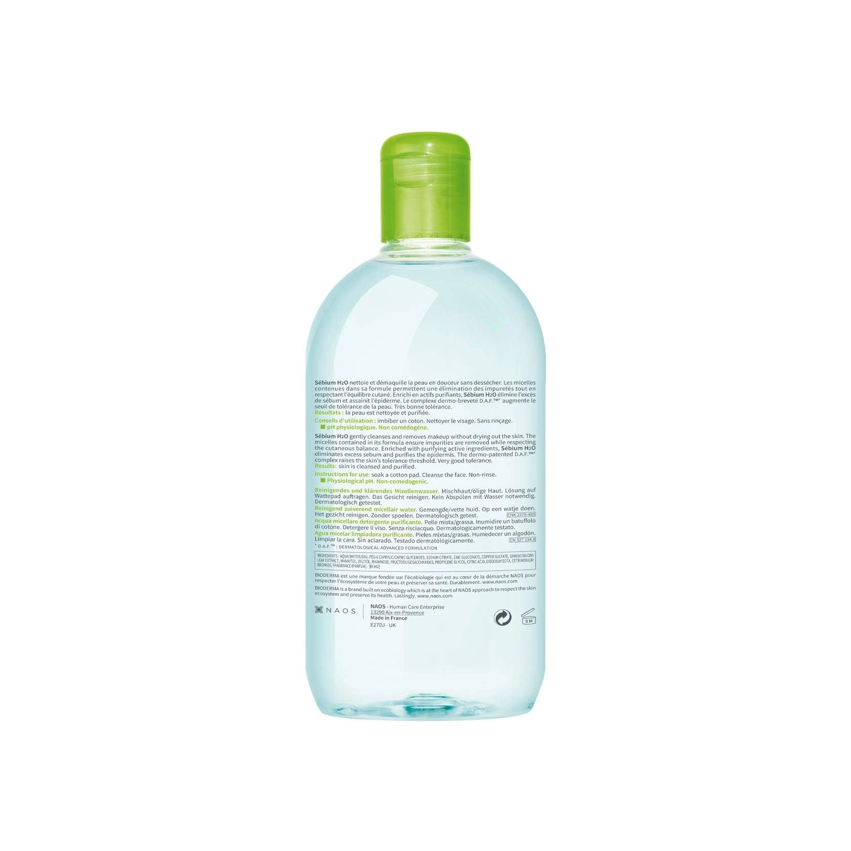 محلول پاک کننده بایودرما سبیوم H2O پوست چرب 500 میل اصل